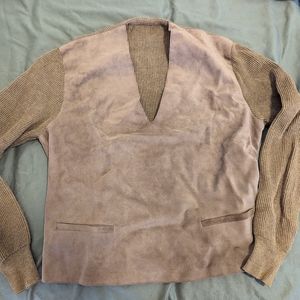 VTG Suede and Wool/Acrylic V-Neck Sweater
